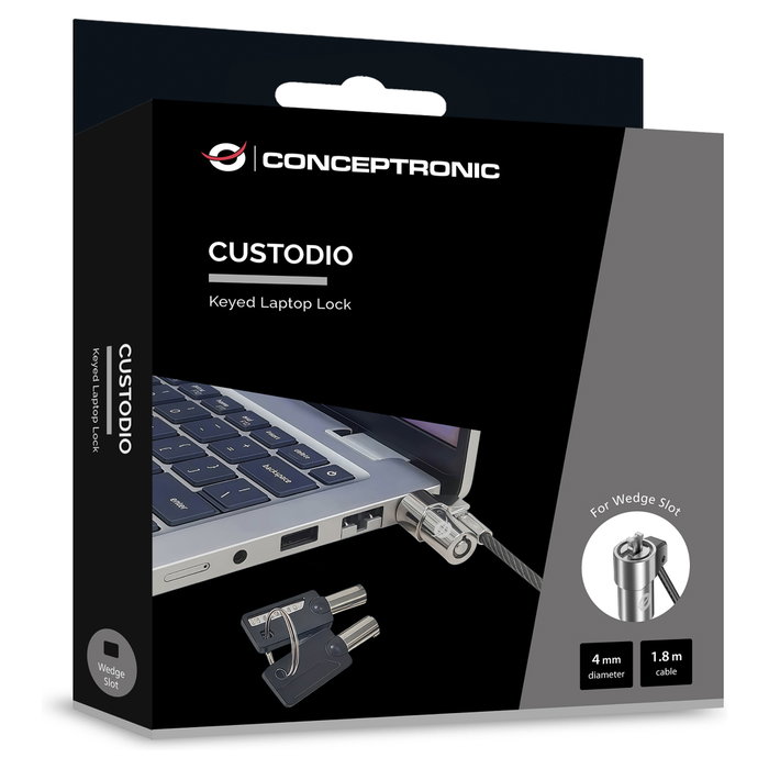 Conceptronic Candado de seguridad para portátil con ranura wedge 3.2x4.5mm y cable de 1.8m
