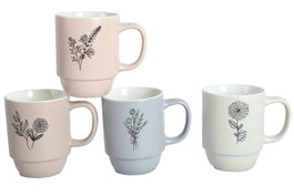 DKD Home Decor Taza Porcelana New Bone Rosa Palo Verde Menta 400ml 5.5 x 11 x 8.6 cm (12 Unidades)