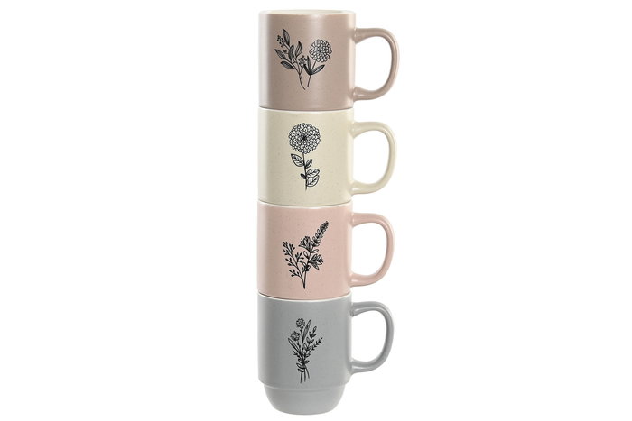 DKD Home Decor Taza Porcelana New Bone Rosa Palo Verde Menta 400ml 5.5 x 11 x 8.6 cm (12 Unidades)