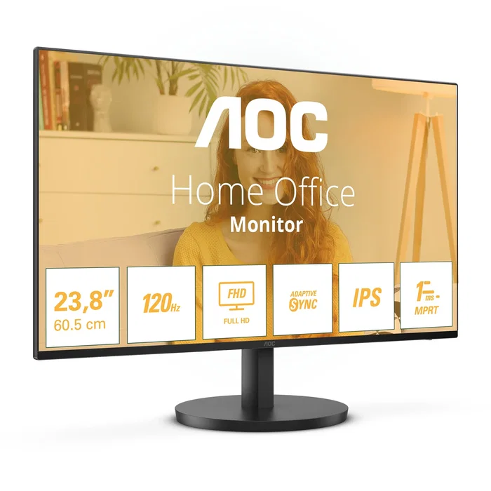 AOC Monitor Gaming 24B3HA2 23.8" (60.5 cm) Full HD 1920x1080 IPS, 120Hz, 1ms MPRT, Adaptive-Sync, Altavoces 2x2W, HDMI 1.4, Sin Marcos, Negro