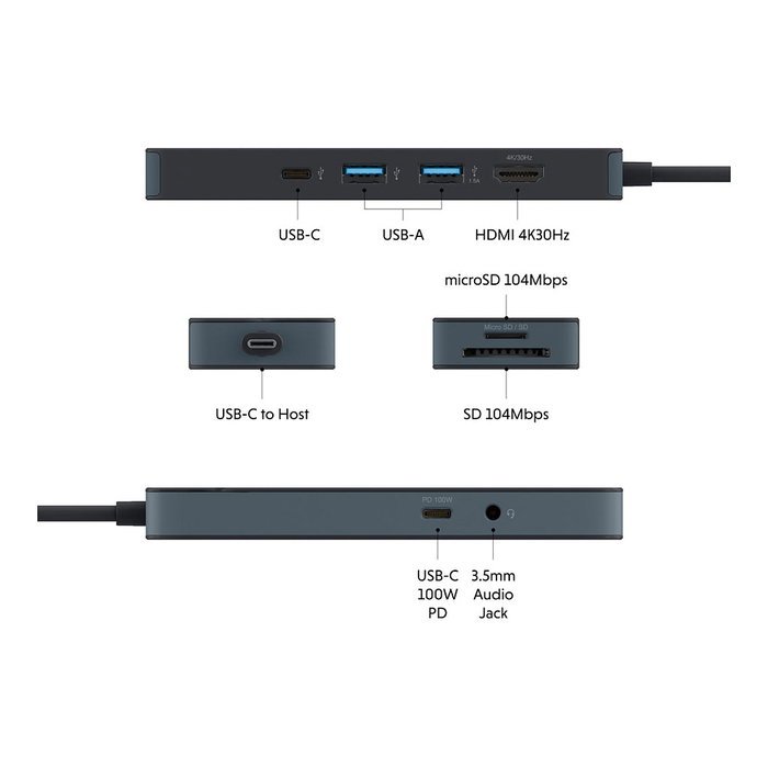 Targus HyperDrive Flex HD4102BKGL Hub USB-C 8 Puertos, HDMI 4K UHD, 2x USB-C PD 100W, 2x USB-A, Lector de Tarjetas SD/MicroSD, USB 3.2 Gen 1, Negro