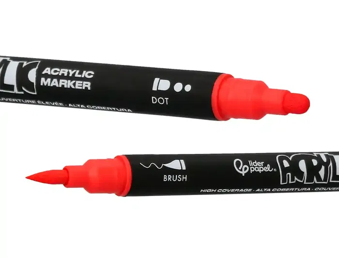 Liderpapel Rotulador Acrylic Base Agua Todo Tipo Superficie Doble Punta Pincel y Dot Caja 12 Unidades Surtidas