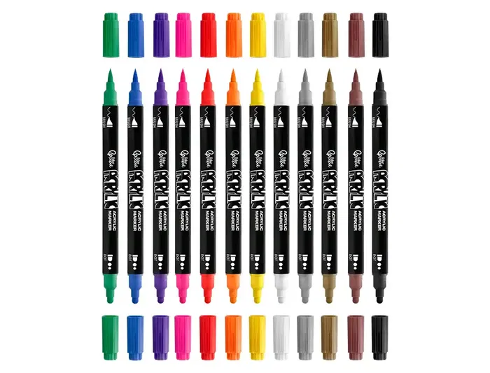 Liderpapel Rotulador Acrylic Base Agua Todo Tipo Superficie Doble Punta Pincel y Dot Caja 12 Unidades Surtidas