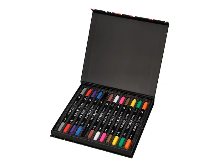 Liderpapel Rotulador Acrylic Base Agua Todo Tipo Superficie Doble Punta Pincel y Dot Caja 12 Unidades Surtidas