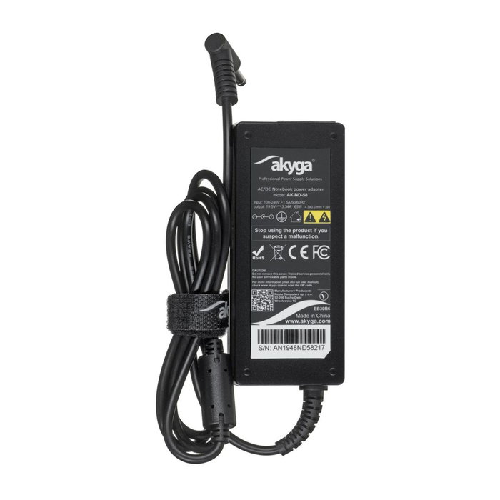 AKYGA Alimentador de Impulso 65W 19,5V 3,33A con Conector 4,5/3,0 CENTERPIN AKYGA Alimentador de Impulso 65W 19,5V 3,33A con Conector 4,5/3,0 CENTERPIN