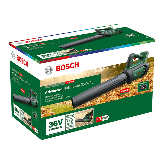 Bosch AdvancedLeafBlower 36V-750 Soplador de Hojas a Batería 36V Negro y Verde, 200 km/h Velocidad Máx, Ancho 254 mm