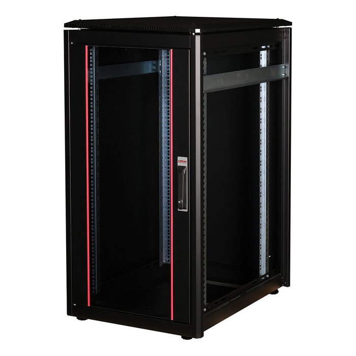 ROLINE 26.21.0219 Bastidor de Red 19 Pulgadas 22U, 600x800 mm (BxT), Puerta de Cristal Negro, 600 kg de Carga, Rieles y Patas Ajustables