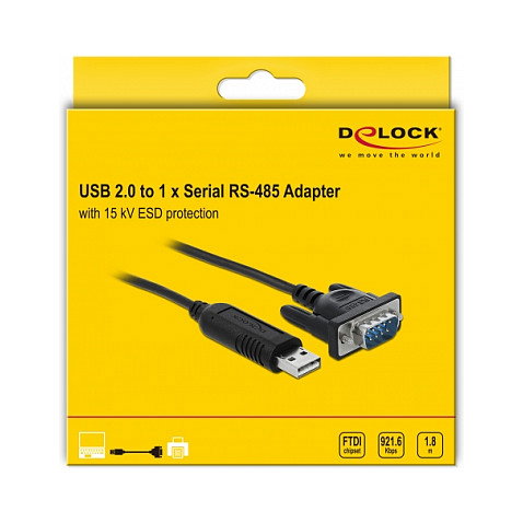 DeLOCK Adaptador USB 2.0 Tipo-A a 1 x Serial RS-485 DB9 66283 Negro