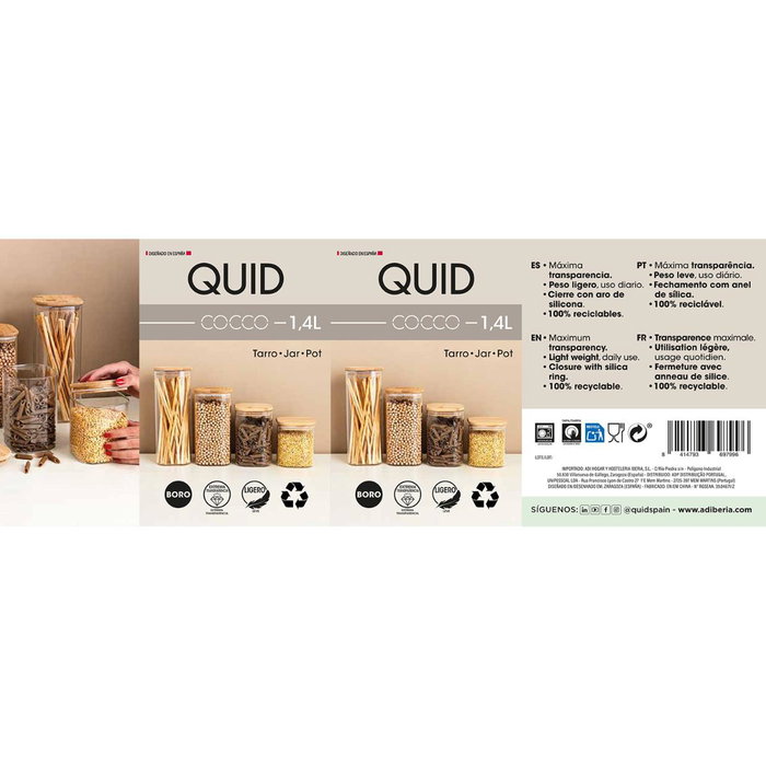 Tarro Vidrio Cocco Quid 1,4 L (12 Unidades) Tarro Vidrio Cocco Quid 1,4 L (12 Unidades)