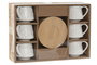 DKD Home Decor Juego de Café de Porcelana y Bambú, 6 Piezas, Blanco