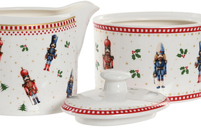DKD Home Decor Set de Azucarero y Lechera de Porcelana Cascanueces
