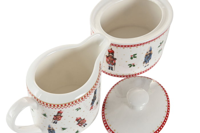 DKD Home Decor Set de Azucarero y Lechera de Porcelana Cascanueces