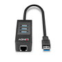 Lindy Hub USB 3.2 Gen 1 con 3 Puertos USB-A y Gigabit Ethernet RJ-45, Negro