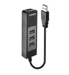 Lindy Hub USB 3.2 Gen 1 con Adaptador Gigabit Ethernet y 3 Puertos USB, Negro