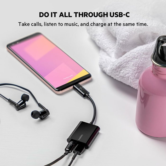 Belkin F7U081BTBLK Adaptador USB-C de Audio y Carga Negro