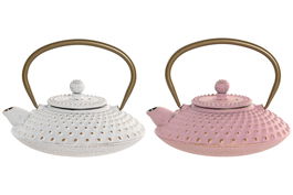 DKD Home Decor Tetera Oriental Blanco Rosa Hierro Colado/Inox 500ml (2 Unidades) 15.5 x 12.5 x 16 cm