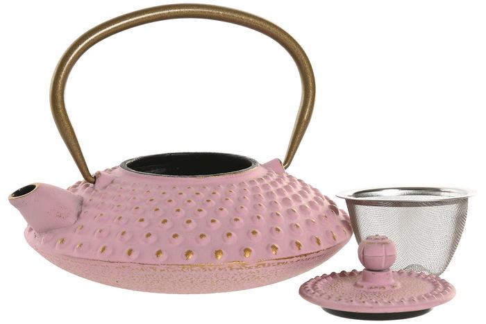 DKD Home Decor Tetera Oriental Blanco Rosa Hierro Colado/Inox 500ml (2 Unidades) 15.5 x 12.5 x 16 cm