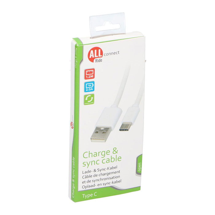 All Ride Cable USB-A a USB-C 1,2 m Blanco Cable de Carga y Datos