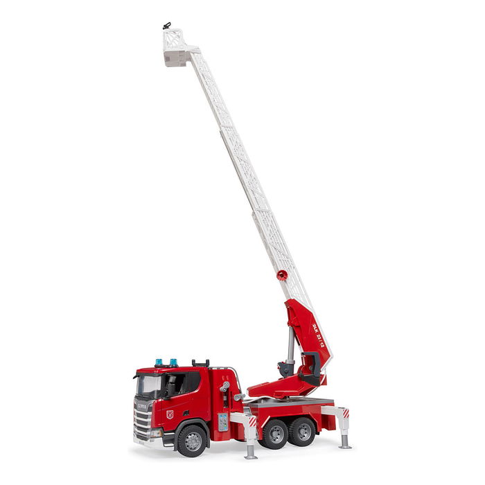 BRUDER Scania Super 560R Fire Engine, Camión de Bomberos con Escalera Giratoria, Bomba de Agua, Luz y Sonido, 1:16, Plástico