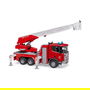 BRUDER Scania Super 560R Fire Engine, Camión de Bomberos con Escalera Giratoria, Bomba de Agua, Luz y Sonido, 1:16, Plástico