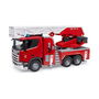 BRUDER Scania Super 560R Fire Engine, Camión de Bomberos con Escalera Giratoria, Bomba de Agua, Luz y Sonido, 1:16, Plástico