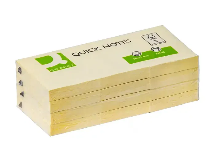 Q-connect Bloc de notas adhesivas quita y pon 38x51 mm con 100 hojas color amarillo
