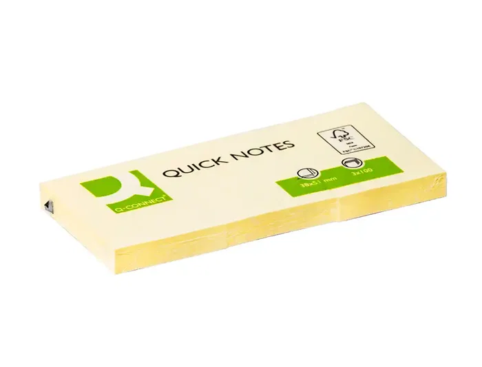Q-connect Bloc de notas adhesivas quita y pon 38x51 mm con 100 hojas color amarillo