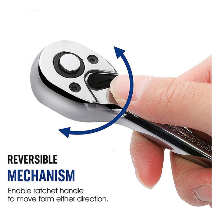 Workpro Llave de carraca ½ pulg, 72 dientes, mango ergonómico de goma, azul y rojo