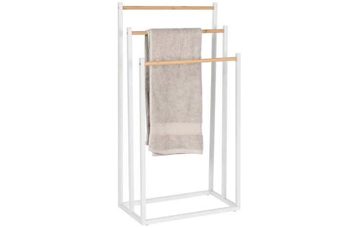 DKD Home Decor Toallero Blanco Natural Metal Bambú 22 x 85 x 45 cm