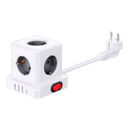 Fbright Base Aérea 5 Tomas Schuko con Interruptor, 4 USB (3A+1C), Cable 1.5m, Blanca 3680W 250V~