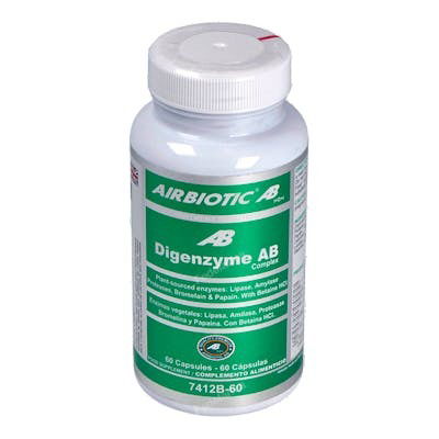 AIRBIOTIC Digenzyme Complex 60 Comprimidos - Complejo de Enzimas Digestivas Vegetales con Betaina HCl para una Digestión Óptima AIRBIOTIC Digenzyme Complex 60 Comprimidos - Complejo de Enzimas Digestivas Vegetales con Betaina HCl para una Digestión Óptima