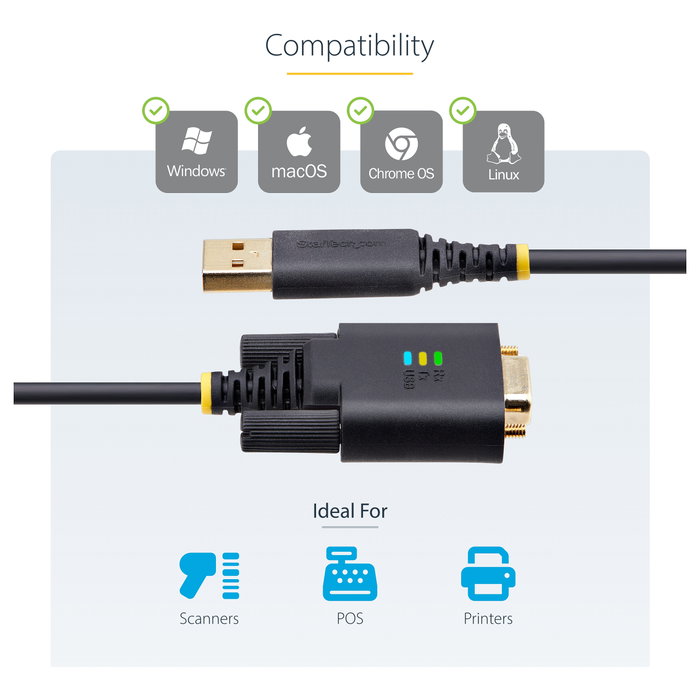 StarTech.com Cable Adaptador USB a Serie DB9 RS232 FTDI de 2m Negro
