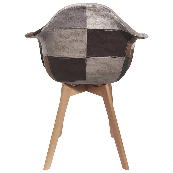 Home Deco Factory Silla Butaca Patchwork Essentiel Marrón con Patas de Madera Estilo Chic 62x59x84 cm