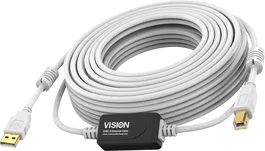 Vision TC 15MUSB+/2 Cable USB 2.0 A a B, 15 metros, Blanco, 480 Mbit/s, Conectores Chapados en Oro, con Núcleos de Ferrita