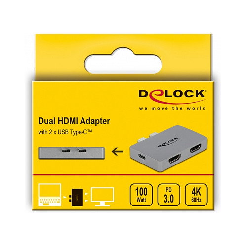 DeLOCK Adaptador HDMI doble 4K 60 Hz con PD 3.0 para MacBook, Gris