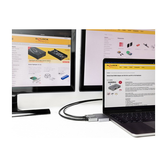 DeLOCK Adaptador HDMI doble 4K 60 Hz con PD 3.0 para MacBook, Gris