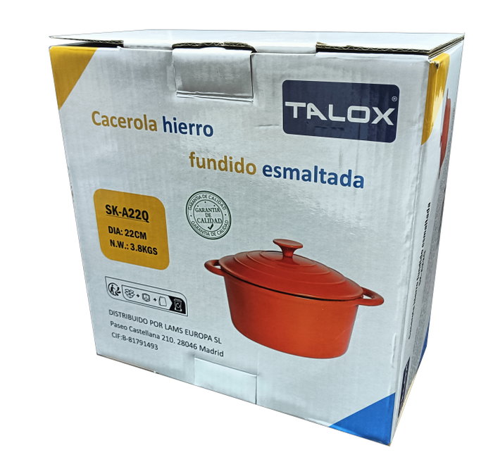 TALOX Cacerola de Hierro Fundido Esmaltada Ø22 cm - 3,4 L
