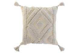 DKD Home Decor Cojín de Algodón Blanco Tuffted 45x8x45