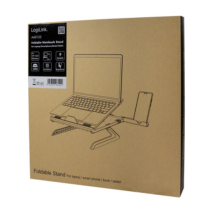 LogiLink Soporte para portátil plegable con altura ajustable, negro