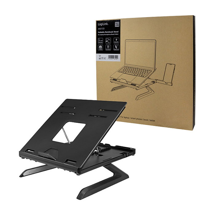 LogiLink Soporte para portátil plegable con altura ajustable, negro