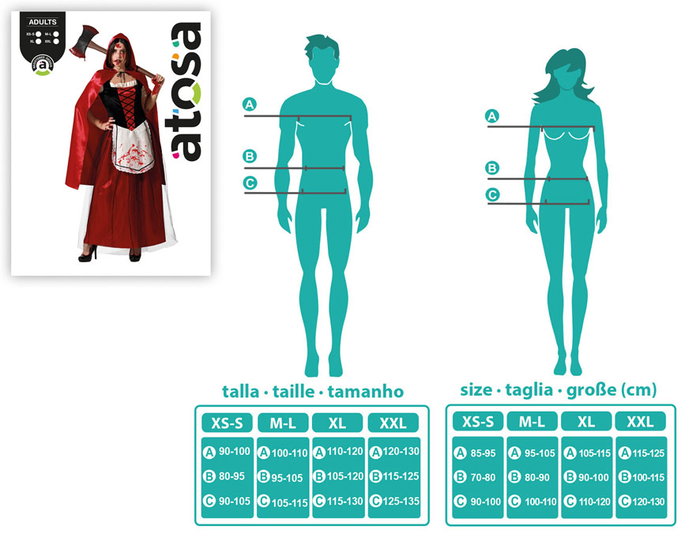 Halloween Disfraz Adulto Caperucita Roja Sangrienta con Capa y Faja para Mujer, Temática Gótica, Tallas M y L