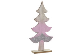 DKD Home Decor Árbol de Madera con Purpurina Rosa