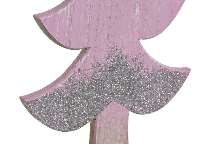 DKD Home Decor Árbol de Madera con Purpurina Rosa
