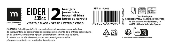 La Mediterranea Set de 2 Jarras Eider 435cc