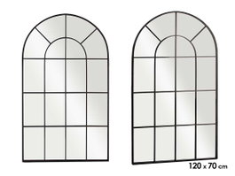 Giftdecor Espejo Ventanal Curvado Negro 120x70 cm, Cristal y Metal, Colocación Vertical