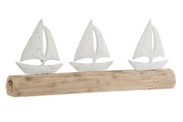 DKD Home Decor Decoración de Veleros en Mango y Resina Blanco