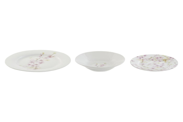 DKD Home Decor Vajilla Almendro Rosa 18 Piezas de Porcelana