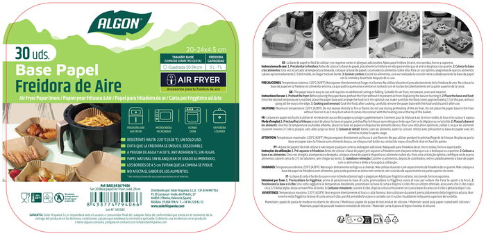 Inde Set 30 Bases Papel Airfryer Cuadradas 24 cm (24 Unidades)