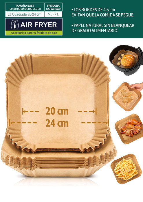Inde Set 30 Bases Papel Airfryer Cuadradas 24 cm (24 Unidades)