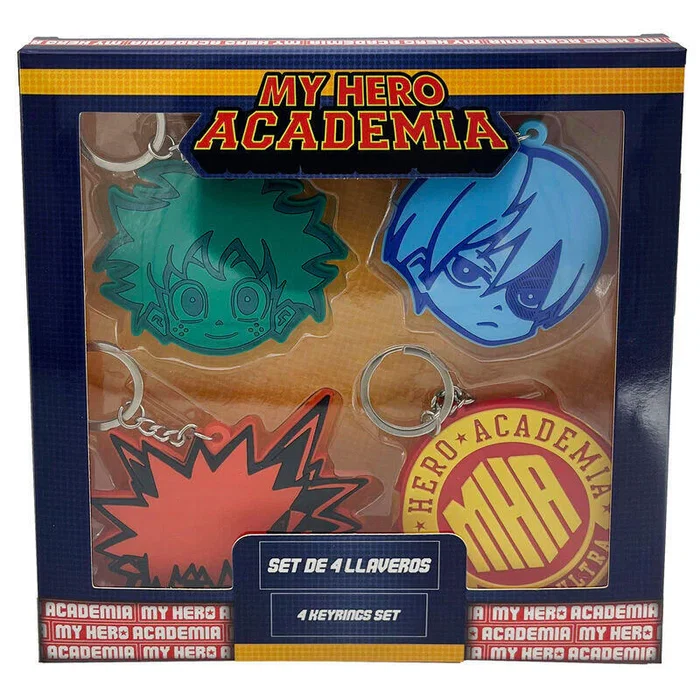 Cyp Brands Blister 4 Llaveros Rubber My Hero Academia - Izuku Midoriya, Shoto Todoroki, Katsuki Bakugo y Logo - Ref. 8426842102757